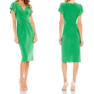 MAC DUGGAL Green Flounce Sleeve Midi Dress Size 4
